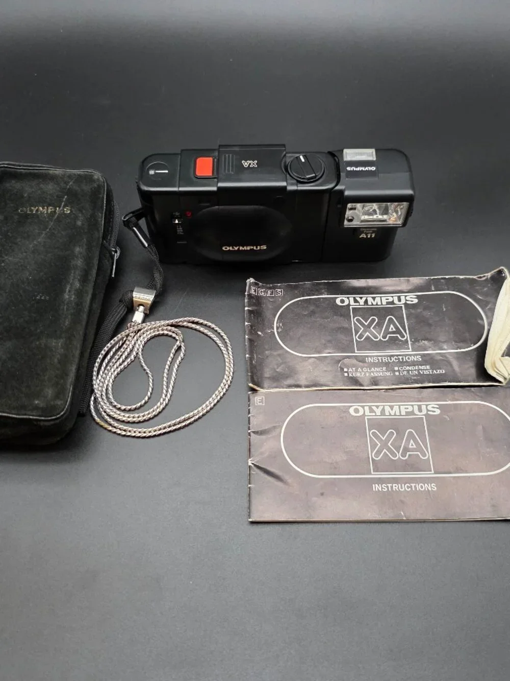 Olympus XA Black Rangefinder Film Camera w/ A11 From JAPAN case manual